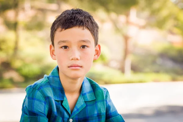 Outdoor Portrait Mixed Race Chinese Caucasian Boy — Zdjęcie stockowe