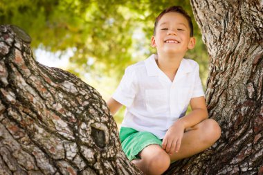 Outdoor portrait of a mixed race Chinese and Caucasian boy.