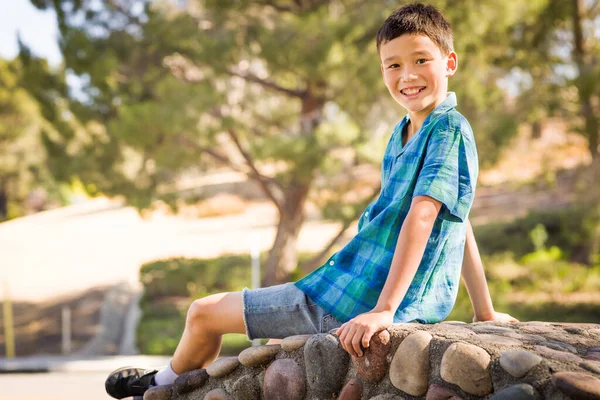 Outdoor Portrait Mixed Race Chinese Caucasian Boy — Stok fotoğraf