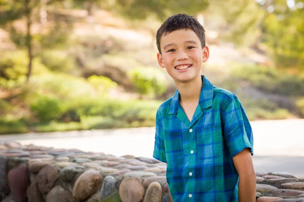 Outdoor Portrait Mixed Race Chinese Caucasian Boy — Stock Photo, Image