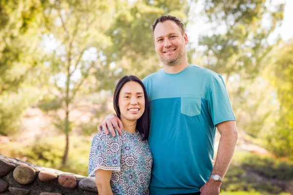 Outdoor Portrait Mixed Race Chinese Caucasian Couple — Foto Stock