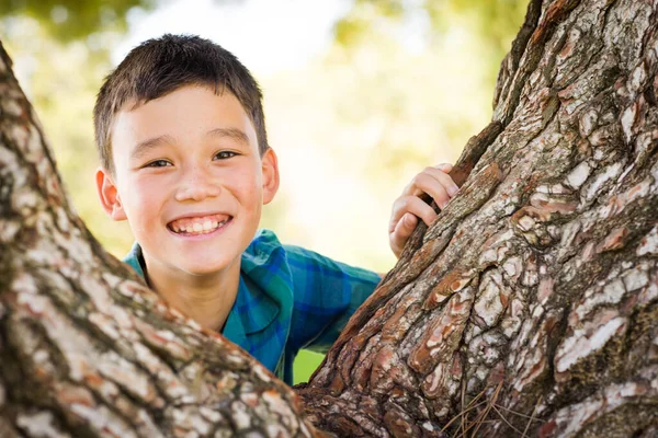 Outdoor Portrait Mixed Race Chinese Caucasian Boy — Stock Photo, Image