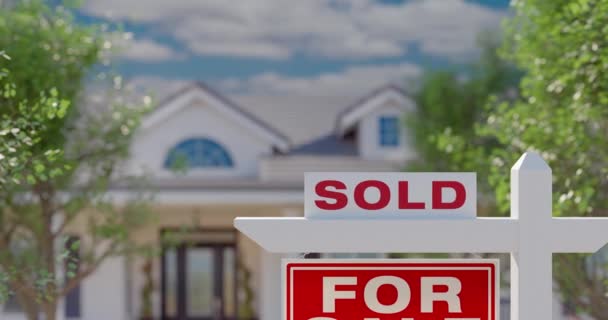 Pan Sold Sale Real Estate Sign Front New House — Stockvideo