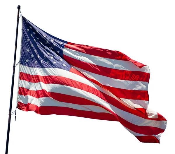 Bandeira Americana Acenando Vento Isolado Branco — Fotografia de Stock