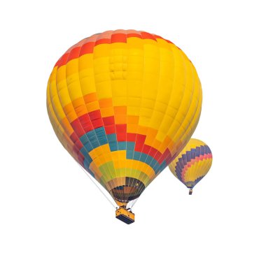 Beyaz bir arka planda izole edilmiş iki Sıcak Hava Balonu.