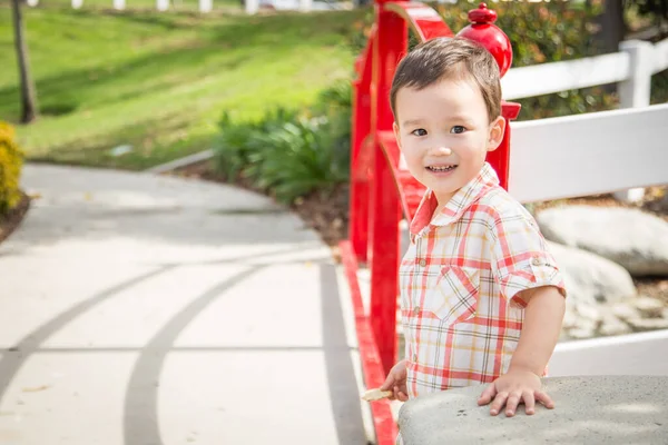 Jonge Chinese Kaukasische Jongen Hebben Plezier Het Park — Stockfoto