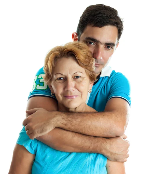 Hispanic man hugging his mother — Stock Photo, Image