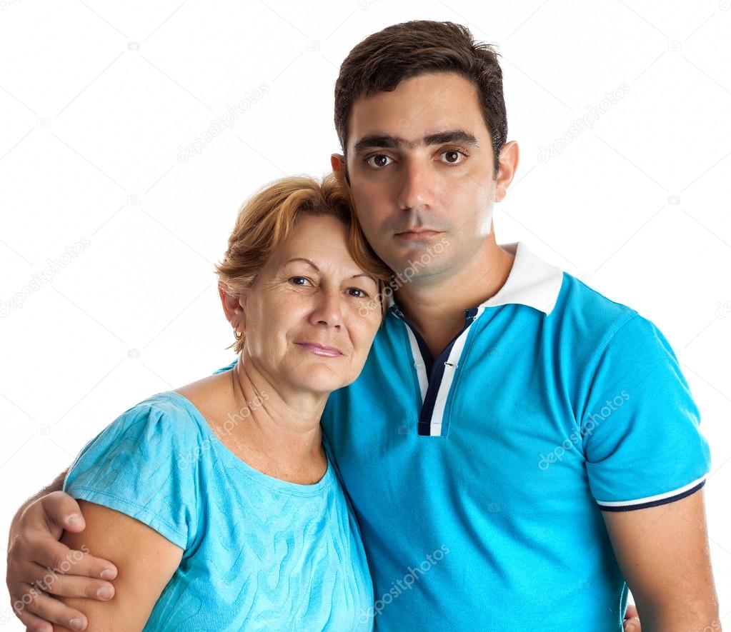 Hispanic man hugging his mother