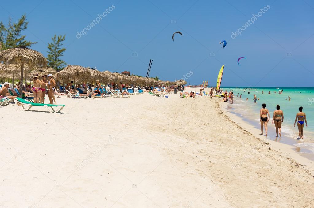 Vacationers on Varadero beach in Cuba