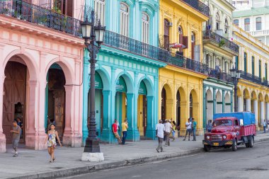Typical street scene in Old Havana clipart