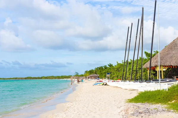 Marina con barche a vela in una spiaggia tropicale a Cuba — Foto Stock