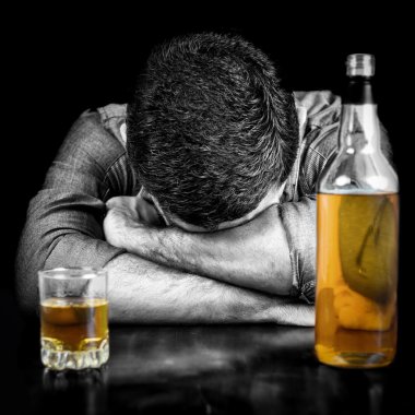 Black and white image of a drunk man sleeping clipart