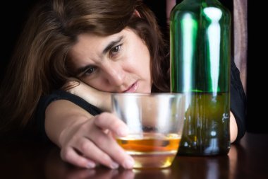 Drunk and depressed lonely woman clipart