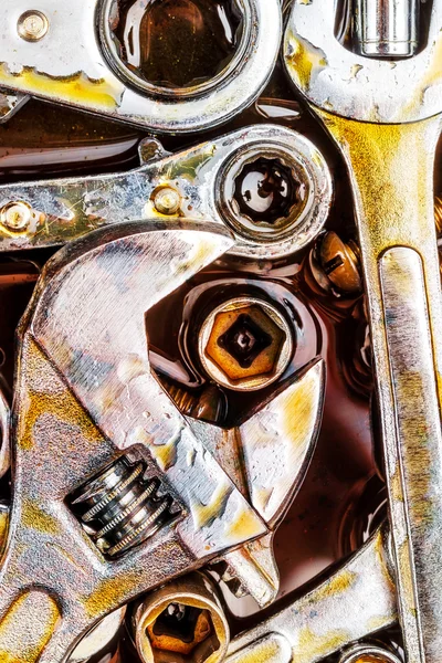 Rusty mechanic tools with grease stains — Stock Photo, Image