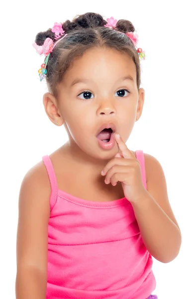 Multiracial small girl with a funny inquisitive expression — Stock Photo, Image