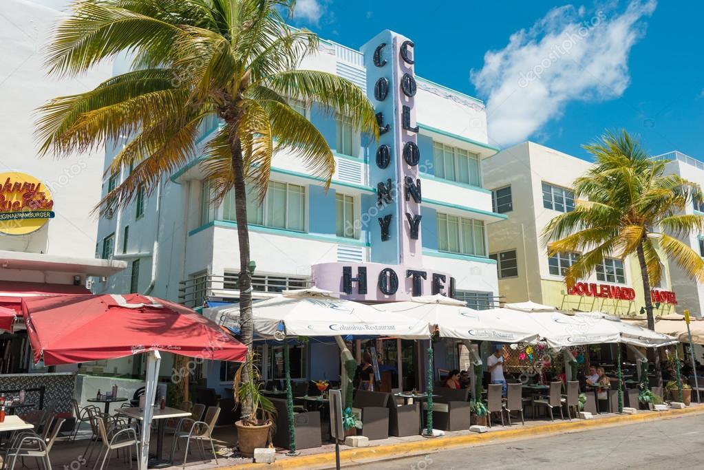 art deco architecture at ocean drive in south beach miami stock