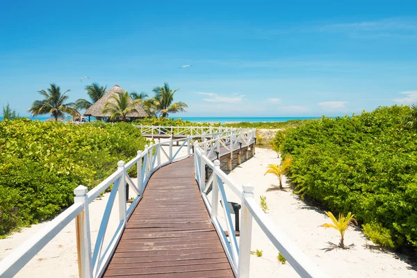 Passerelle menant à une plage tropicale à Cuba — Photo