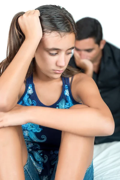 Troubled teenage girl with her worried father — Stock Photo, Image