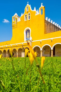 Exterior view of the old San Antonio franciscan monastery at the yellow city of Izamal in Yucatan, Mexico