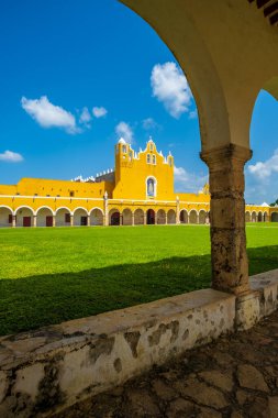 Exterior view of the old San Antonio franciscan monastery at the yellow city of Izamal in Yucatan, Mexico