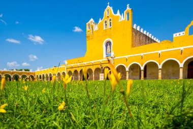 Exterior view of the old San Antonio franciscan monastery at the yellow city of Izamal in Yucatan, Mexico