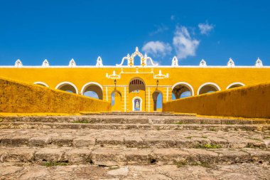 Exterior view of the old San Antonio franciscan monastery at the yellow city of Izamal in Yucatan, Mexico