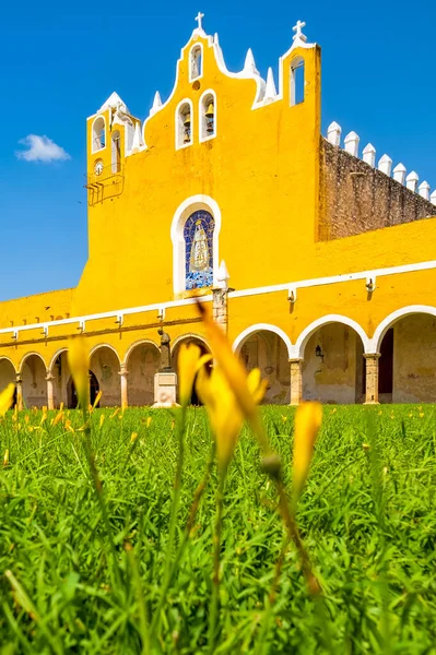 Exterior view of the old San Antonio franciscan monastery at the yellow city of Izamal in Yucatan, Mexico