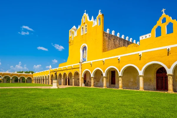 Exterior view of the old San Antonio franciscan monastery at the yellow city of Izamal in Yucatan, Mexico
