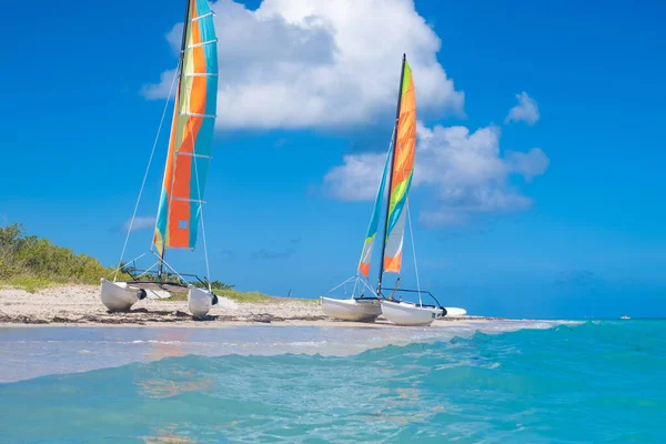 Sailboats Turquoise Water Beautiful Beach Varadero Cuba 스톡 사진