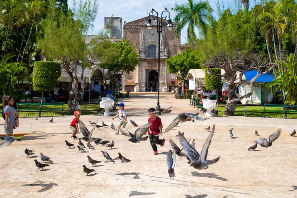 Merida Mexico August 2022 Kinderen Spelen Het Centrale Plein Van — Stockfoto