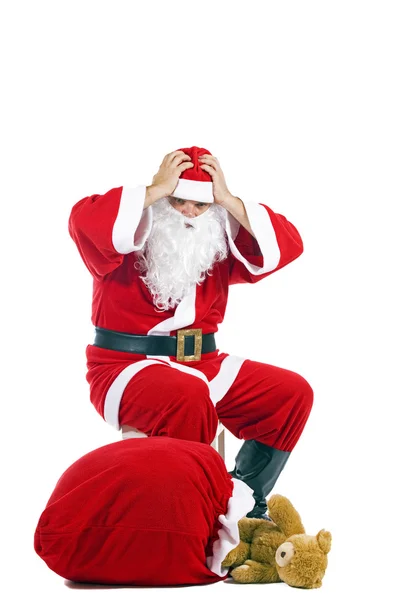 Desperate Christmas Santa Claus, isolated on white. — Stock Photo, Image