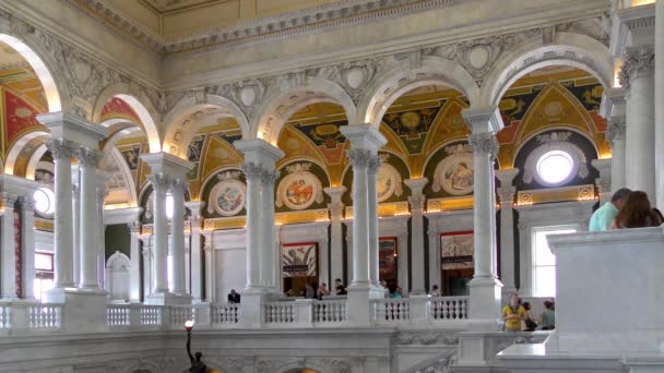Большой Зал Здания Библиотеки Конгресса Здание Томаса Джефферсона — стоковое видео