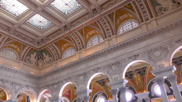 Great Hall Library Congress Building Thomas Jefferson Building — Vídeo de Stock