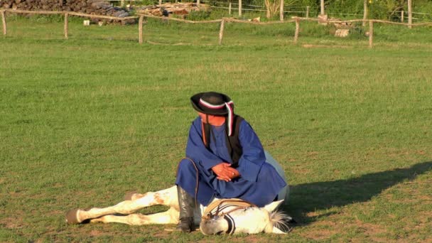 Hortobagy Hungary Aug Hungarian Csikos Herdsmen Great Hungarian Plain 27Th — Vídeo de stock