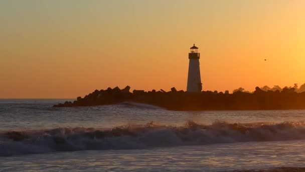 Der Santa Cruz Breakwater Alias Walton Leuchtturm Bei Sonnenuntergang Vom — Stockvideo