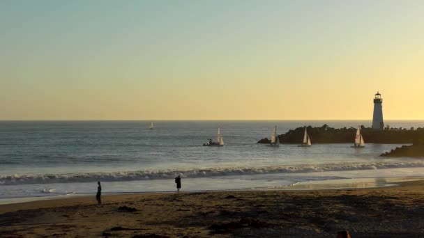 Sailing Yachts Seen Twin Lakes Beach Sunset Santa Cruz California — Stock Video