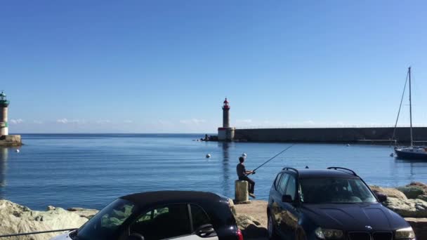 Felvétel Férfi Halászat Partján Bastia Korzika Franciaország — Stock videók