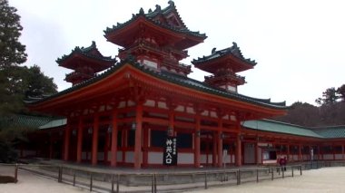 KYOTO, JAPAN - March 27, 2014: The main gate of the Heian-jingu Shrine on March 27, 2014. It is a restored imperial palace from the Heian period, listed as an important cultural property of Japan.