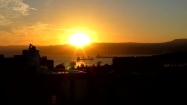 Sunset over the Gulf of Aqaba (part of the Red Sea) at Aqaba, Jordan