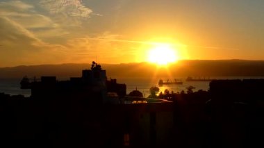 Sunset over the Gulf of Aqaba (part of the Red Sea) at Aqaba, Jordan