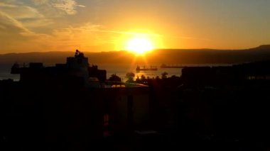 Sunset over the Gulf of Aqaba (part of the Red Sea) at Aqaba, Jordan