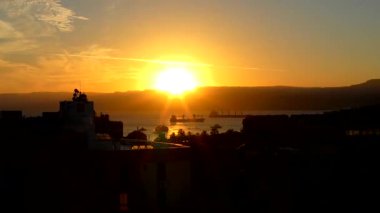 Sunset over the Gulf of Aqaba (part of the Red Sea) at Aqaba, Jordan