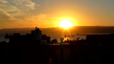 Sunset over the Gulf of Aqaba (part of the Red Sea) at Aqaba, Jordan