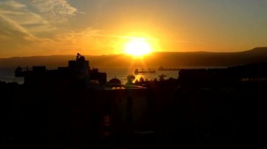 Sunset over the Gulf of Aqaba (part of the Red Sea) at Aqaba, Jordan