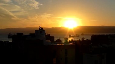 Sunset over the Gulf of Aqaba (part of the Red Sea) at Aqaba, Jordan
