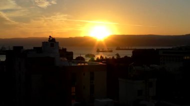 Sunset over the Gulf of Aqaba (part of the Red Sea) at Aqaba, Jordan