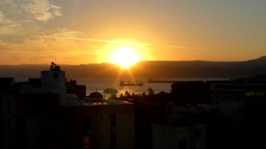 Sunset over the Gulf of Aqaba (part of the Red Sea) at Aqaba, Jordan