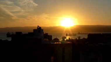 Sunset over the Gulf of Aqaba (part of the Red Sea) at Aqaba, Jordan