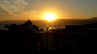 Sunset over the Gulf of Aqaba (part of the Red Sea) at Aqaba, Jordan