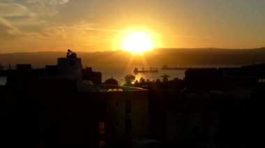 Sunset over the Gulf of Aqaba (part of the Red Sea) at Aqaba, Jordan